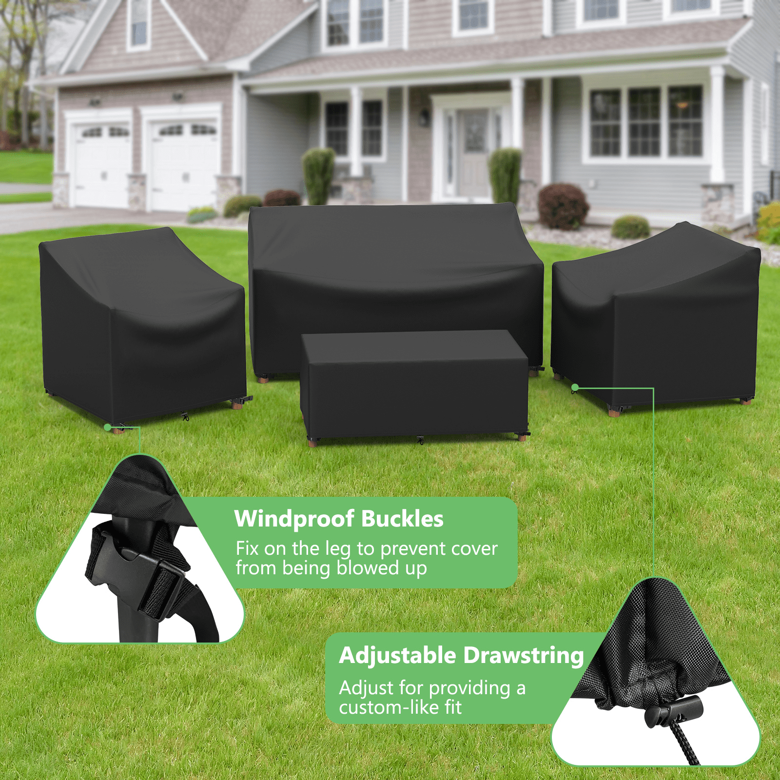 Limerenc Patio Furniture Covers, 4-Piece Outdoor Furniture Covers Waterproof for Patio Loveseat, Chair and Coffee Table, Black