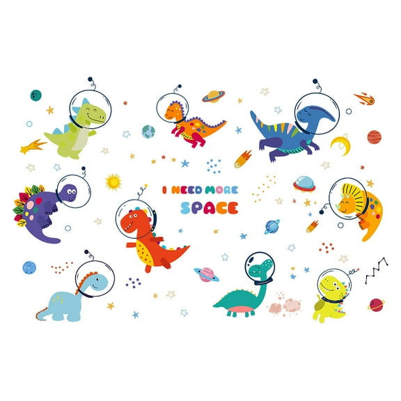 1 Set Colorful Dinosaur Wall Decor Astronauts Wall Sticker with Planets Stars Removable Decals Peel and Stick I Need More Space DIY Wall Art Decor Decals Murals for Kid's Room