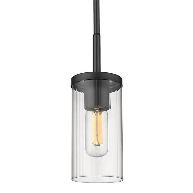 Golden Lighting 7011-M1L BLK-CLR Winslett Mini Pendant in Black with Ribbed Clear Glass Shade