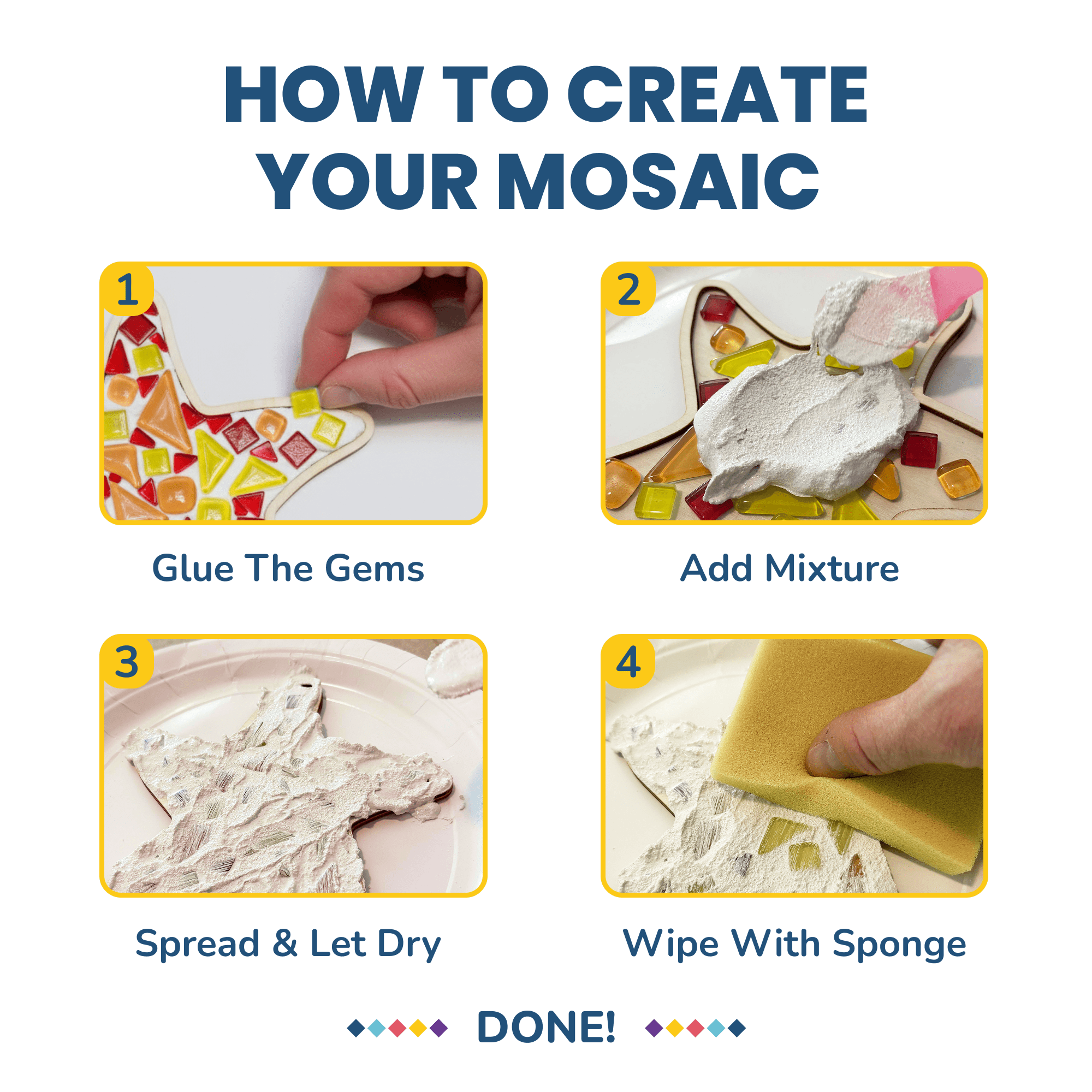 DIY Glass Mosaic Art Kit (Sea Creatures - 4pcs) - Includes Starfish, Fish, Turtle, & Dolphin