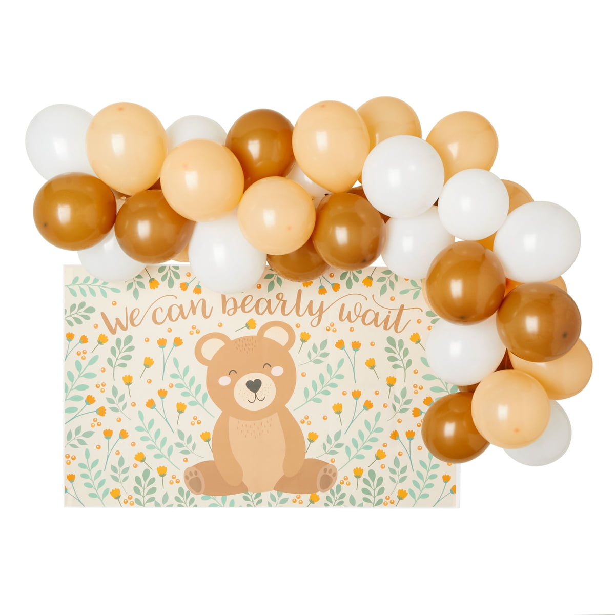 49 Pcs Teddy Bear Baby Shower Party Balloons Decorations for Boy, Brown & White Garland Arch Kit with Photo Booth Backdrop