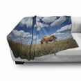 thumbnail image 3 of Cattle Soft Flannel Fleece Throw Blanket, Digital Image of a Cow Feeding on Dry Meadow with Blue Sky and Clouds Background, Cozy Plush for Indoor and Outdoor Use, 50" x 70", Multicolor, by Ambesonne, 3 of 6