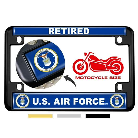 [Officially Licensed Product] - Motorcycle Metal License Plate Frame with U.S. Air Force Retired, USAF Design - Black