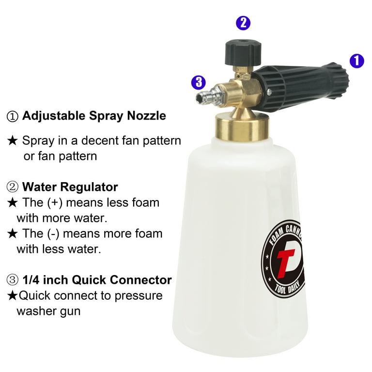 Pressure Washer Adjusable Foam Cannon 1L Transparent Foam Spray Can Car  Wash Soap Foam Gun Adjustable 1/4 Inch Quick Connect - AliExpress