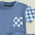 thumbnail image 5 of HCNTES Toddler Baby Boy Summer Clothes Plaid Patchwork Short Sleeve T Shirt Tops and Stretch Shorts Boy Outfit $5 baby boy clothes(18-24 Months,Blue), 5 of 6