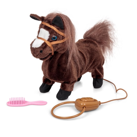 Tobar: Animigos Trotting Pony - Brown - Cuddly Animated Plush Pet, Trots-Neighs-Flicks Its Tail, Brush & Lead, Fun Interactive Toy, Toddlers-Kid 18Mo