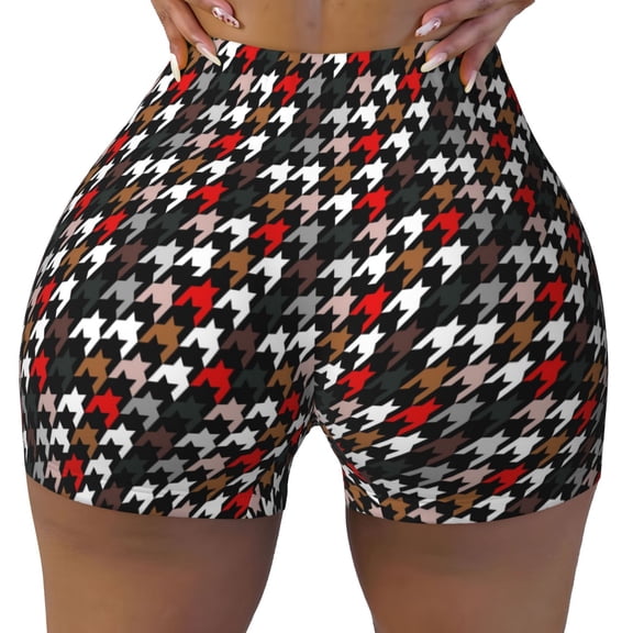 Kdxio Houndstooth Green Red Print Workout Shorts for Women Seamless Soft Smooth Gym Yoga Scrunch Active Shorts