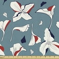 thumbnail image 1 of Flower Fabric by the Yard Upholstery, Irregular Design Graphic Flowers Drooping Petals on Bluegrey Background, Decorative Fabric for DIY and Home Accents, White Indigo Scarlet by Ambesonne, 1 of 5