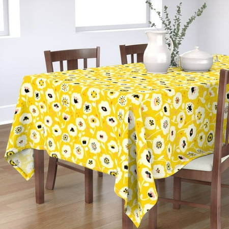 

Cotton Sateen Tablecloth 70 x 90 - Spring Blooms Flowers Garden Blossom Sweet Yellow Pink Print Custom Table Linens by Spoonflower