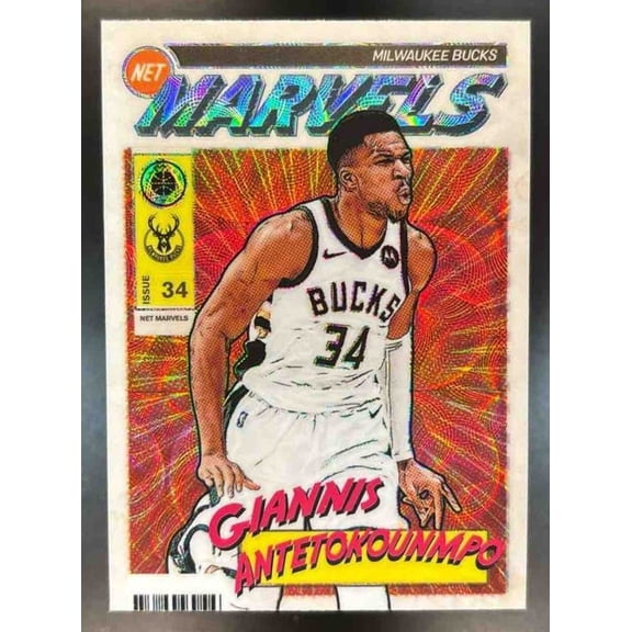 Hoops Premium Stock Retro Net Marvels Giannis Antetokounmpo #28 Milwaukee Bucks Panini Milwaukee Bucks NBA Basketball Trading Card