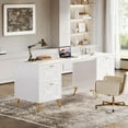 thumbnail image 2 of Finmind White Computer Desk with File Drawers, 59'' Modern Home Office Desk, Work Desk with Storage with Gold Legs for Home Office, 2 of 5