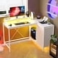 thumbnail image 4 of 43 Inch Computer Desk, L Shaped Desk with Power Outlets and Led Lights, 3-Drawer Gaming Desk with Storage Shelves and Monitor Stand, Reversible Home Office Desk for Study, Working, Black Willow, 4 of 7