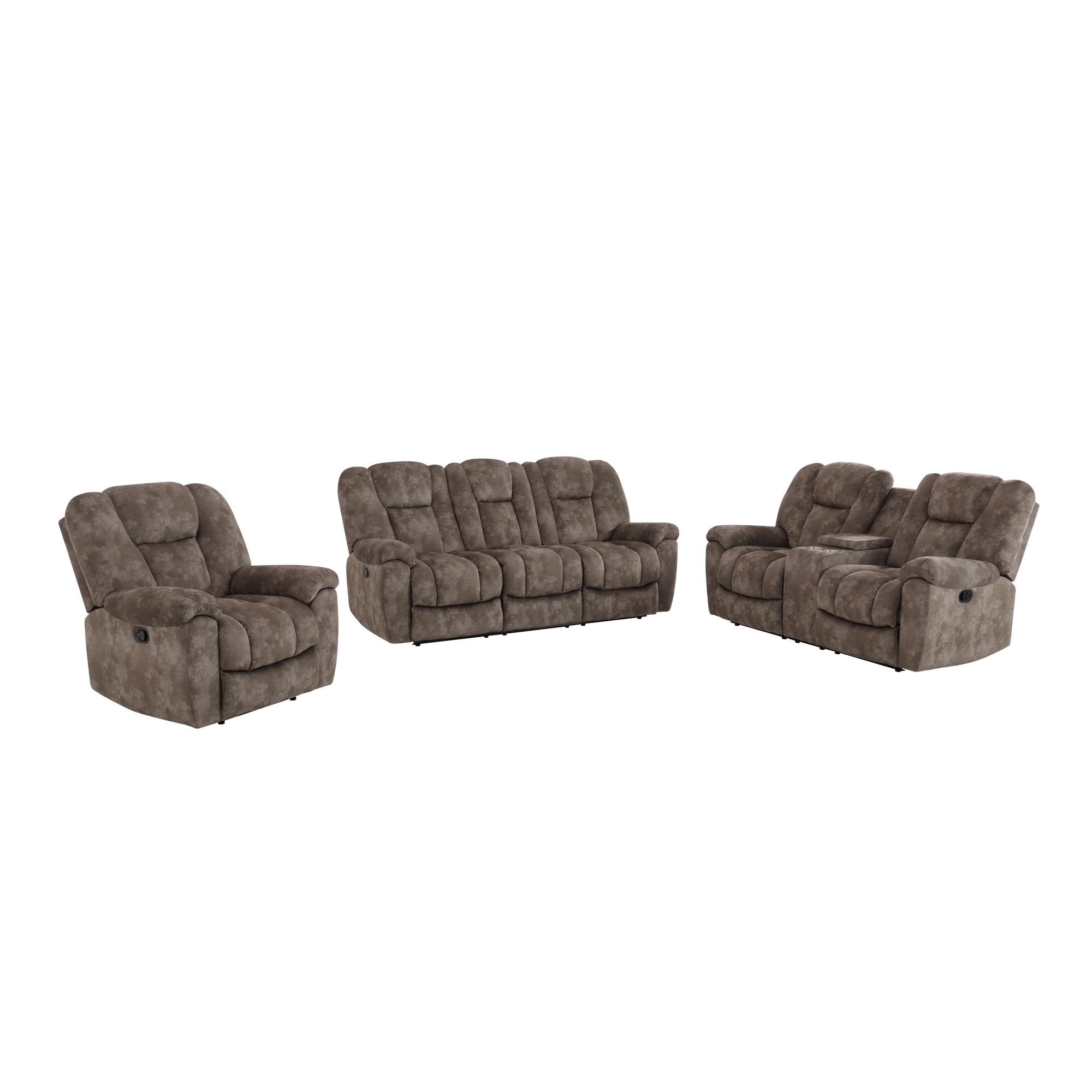 Gewnee 1+2+3‑Piece Manual Recliner Sofa Set, Velvet Upholstered Couch with Flip‑Down Cup Holders & Hidden Storage, Multifunctional Living Room Furniture, Brown