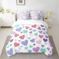 thumbnail image 2 of Manfei Chic Love Heart Twin Bedding Sets 7-Piece for Kids, White Purple Bedding Comforter Set, Fashion Cartoon Style Reversible Sheet Sets, Super Cozy Room Decor, 2 of 7