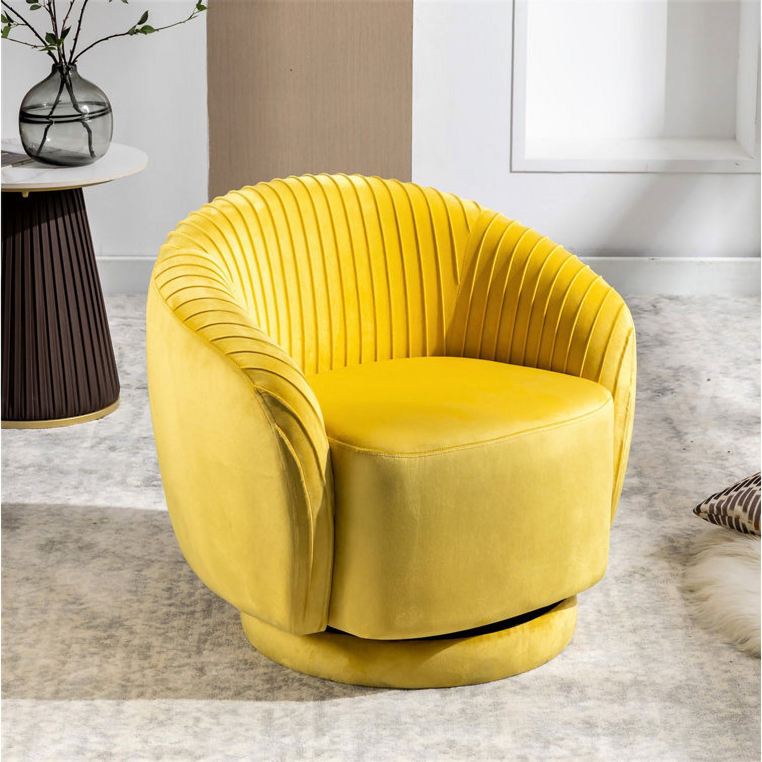 Container Furniture Direct Modern Barrel Swivel Chair with Plush Velvet Upholstery and Smooth 360° Rotation, Round Accent One-Seater Sofa for Living Room, Bedroom and Office