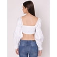 thumbnail image 3 of HERE&NOW Women's Solid Cotton Crop Top Long Balloon Sleeves Sweetheart Neck High Waist Summer Wear Western Style High Rise Top, 3 of 7