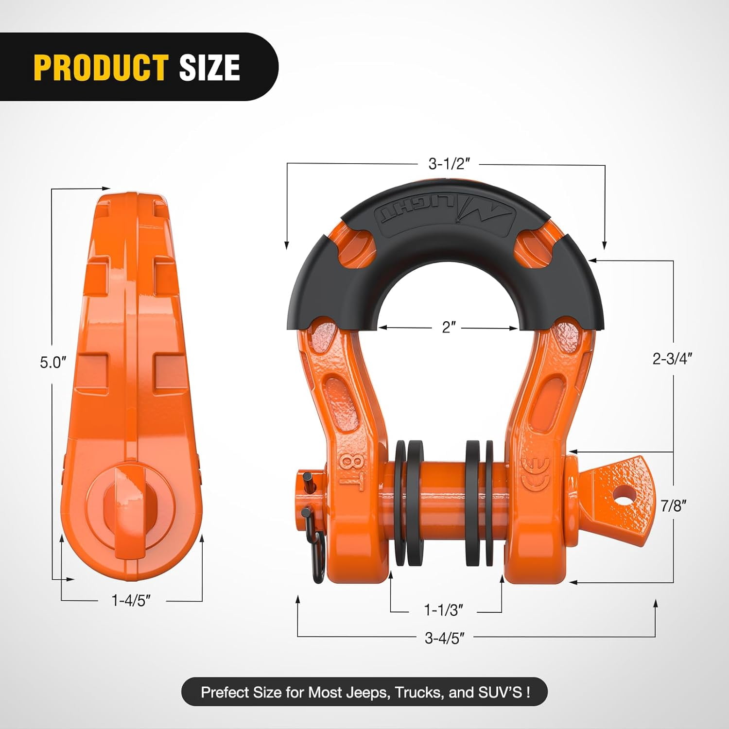 Nilight 2 Pack 3/4" Mega D-Ring Shackle with 7/8" Screw Pin 68,000LBS Break Strength, Heavy Duty Off Road Recovery Shackle for Use with Tow Strap, Winch, Off-Road Jeep Truck Vehicle, 2 Years Warranty