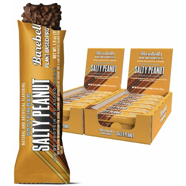 Barebells Vegan Protein Bars Salty Peanut 12 Count, Pack of 2 Plant