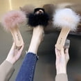 thumbnail image 5 of Zapatillas de moda con punta abierta para mujer, piel de zorro de felpa gruesa con chanclas, zapatos de tacón simples con punta cuadrada para banquete en casa Sexy, novedad de verano, 5 of 5