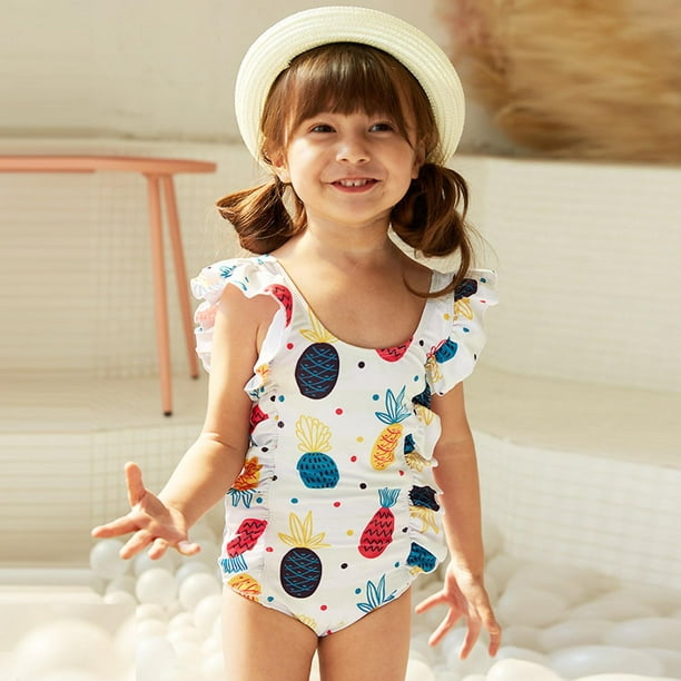 Baby Girls Swimsuit One-Piece Plaid Swimwear Beach Bikini Leopard Ruffles  Bathing Suit Outfits for 2-14 Years, L 