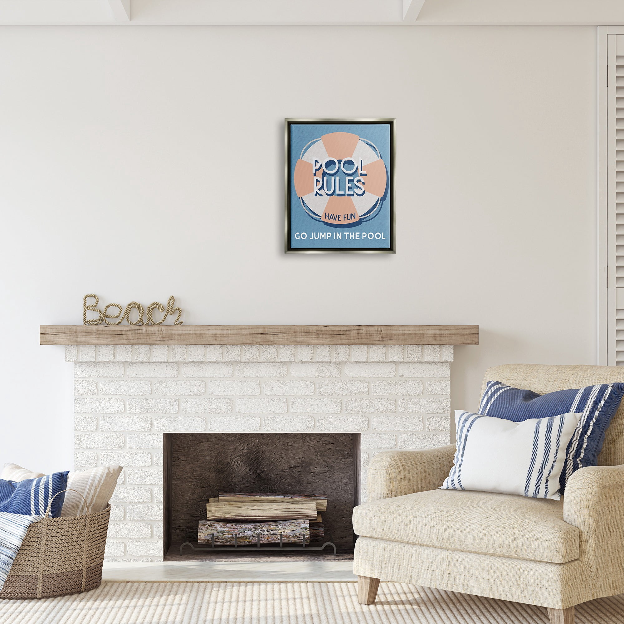 Stupell Industries Vintage Pool Rules Nature Painting Gray Floater Framed Canvas Art Print Wall Art, 17 x 21