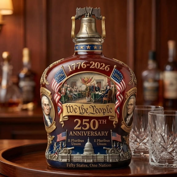 250 Anniversary Whiskey Bottle, We The People 250 Bottle, U.S. 250th Anniversary Decanter, Anniversary Gifts for Men, Liberty Bell Stopper, Glass Bottle for Liquor Scotch A