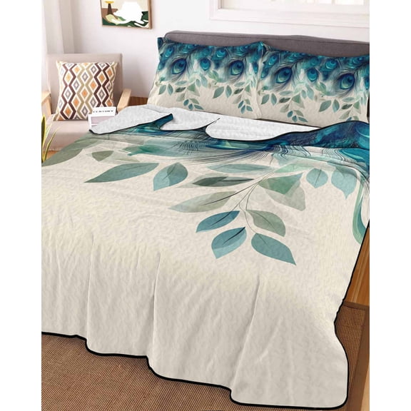 Teal Turquoise Twin Size Down Alternative Comforter, Lightweight Comforter Quilt Bedding Set with Pillow Shams Peacock Feathers Aesthetics Eucalyptus All Seasons Bed Comforter Duvet Insert 68"x86"