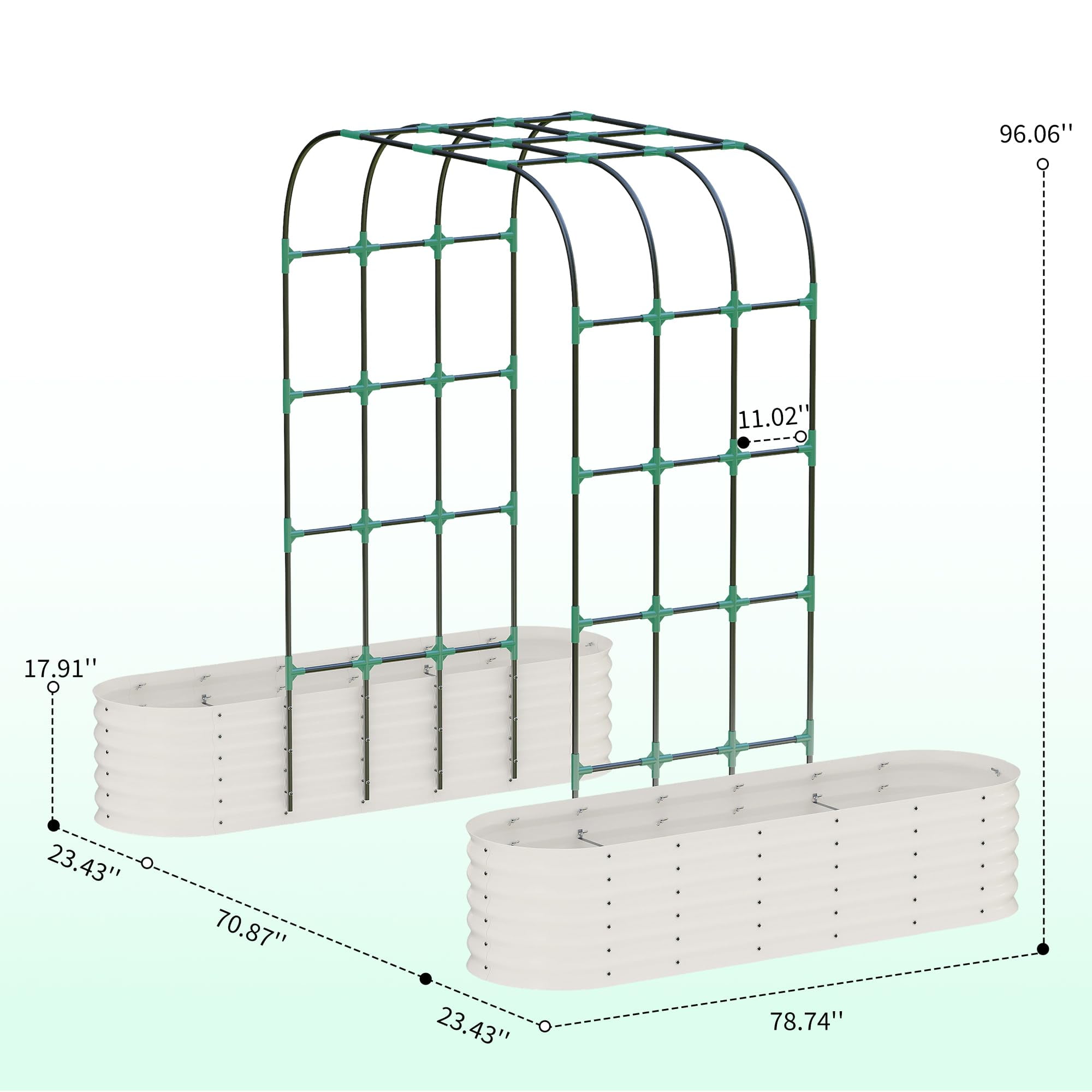 Riedhoff Vertical Gardening Arch Kit with 95" H Tall Metal Raised Beds for Vines,Flowers,Beige