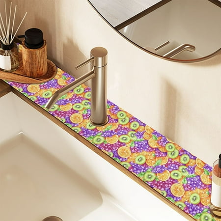 

Faucet Mat for Kitchen Sink 30 Sink Splash Guard Mat Super Absorbent Fast Drying Drain Pad Kiwi Oranges Slices Grape