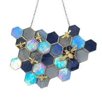 Wofedyo Home & Kitchen Bee Honeycomb Honey Hanging Honeycomb Wall Hanging Suncatcher Stained Glass Indoor Outdoor Hanging Art Ornament For Yard Garden Ornament