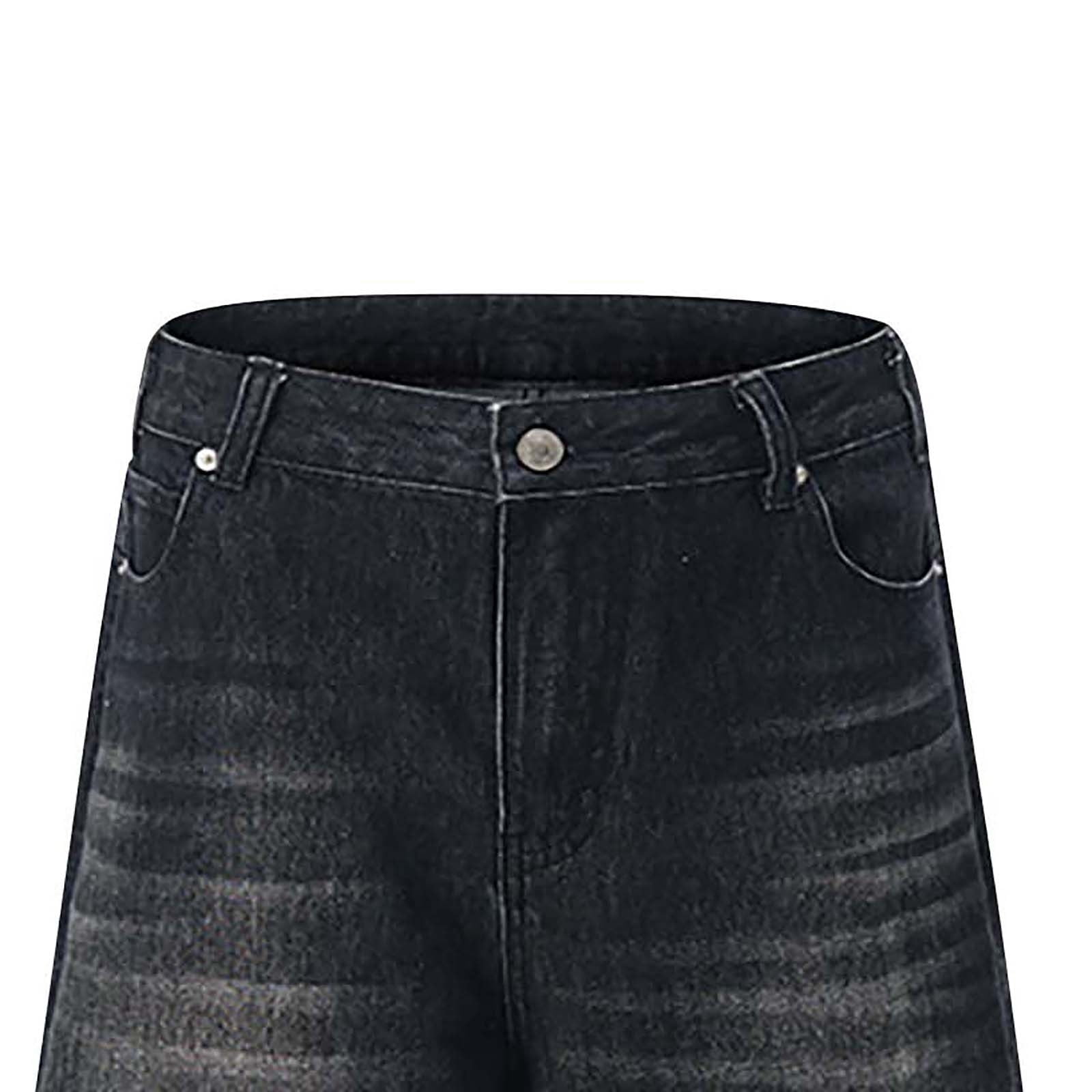 Mens Baggy Jean Shorts Loose Fit Long Denim Shorts Vintage Washed Below Knee Jorts Streetwear Hip Hop