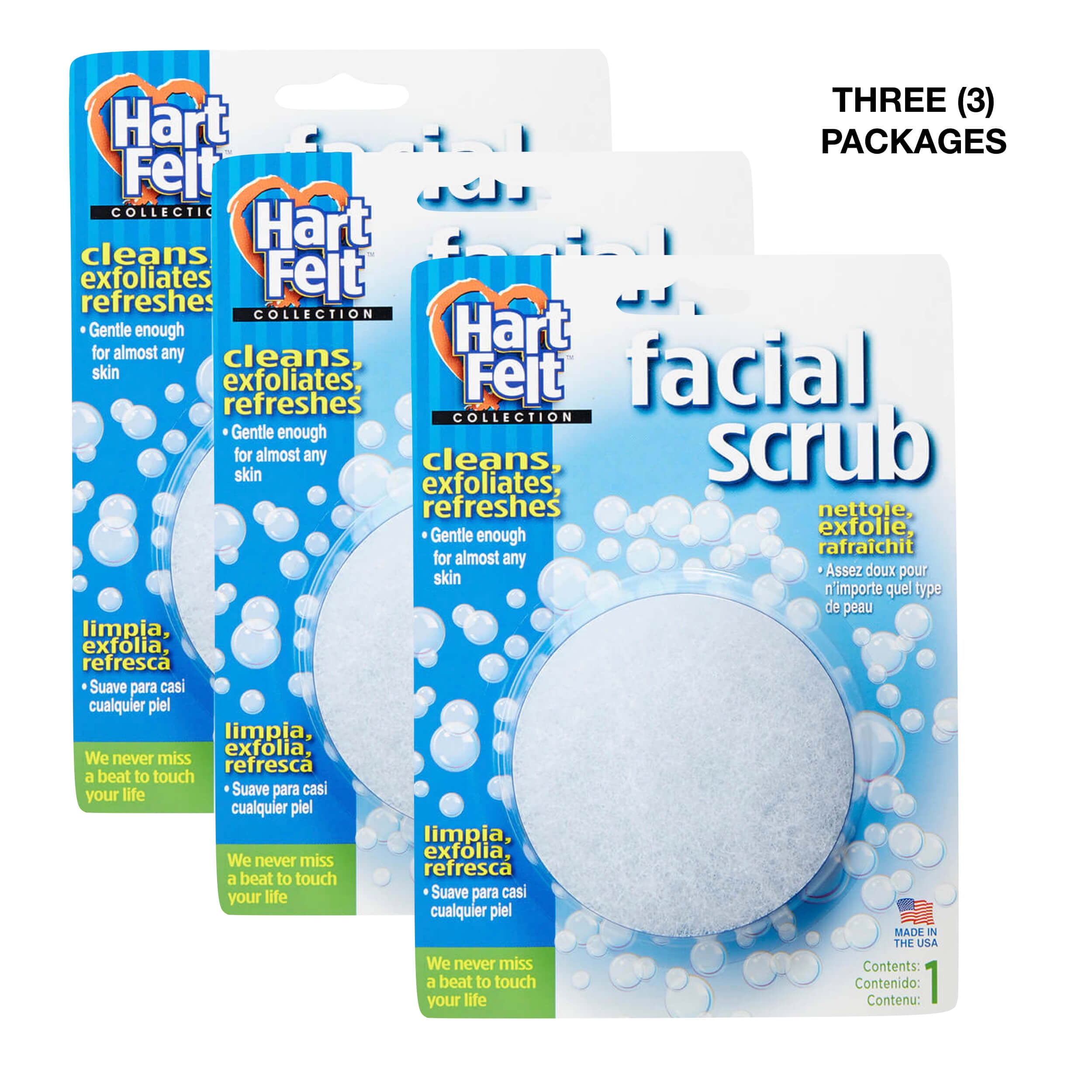 HartFelt Facial Scrub Round Exfoliating Skin Care Sponge Pad, Made in