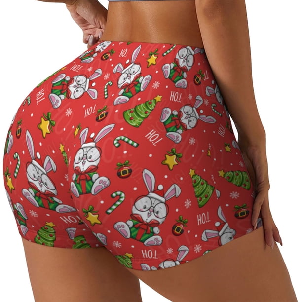 Fotbe Cute Christmas Bunny Shorts Sin Costuras – Shorts Deportivos de Cintura Alta para Mujer, Elásticos para Gimnasio, Yoga, Running o Ciclismo-Small