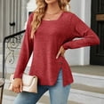 thumbnail image 2 of ZyeKqe Square Neck Tops for Women Long Sleeve Shirts Side Split Dressy Casual Blouses Loose Fitted Spring Top, 2 of 6
