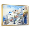 thumbnail image 2 of Designart "Vibrant Santorini Village Blue and White I" Landscapes Framed Wall Art - Country Blue Greece Bedroom Framed Canvas Wall Art, 2 of 6
