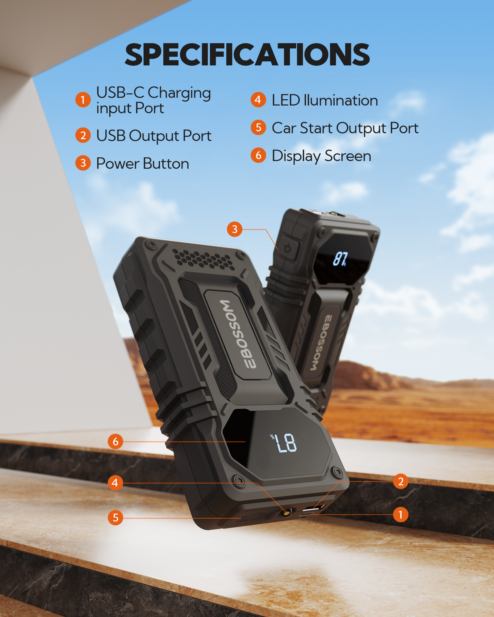 Car Battery Jump Starter,12000mAh Battery Jump Box,44.4Wh Vehicle Jump Booster with Smart Jumper Cables,LED Light Emergency Car Kits for Vehicles