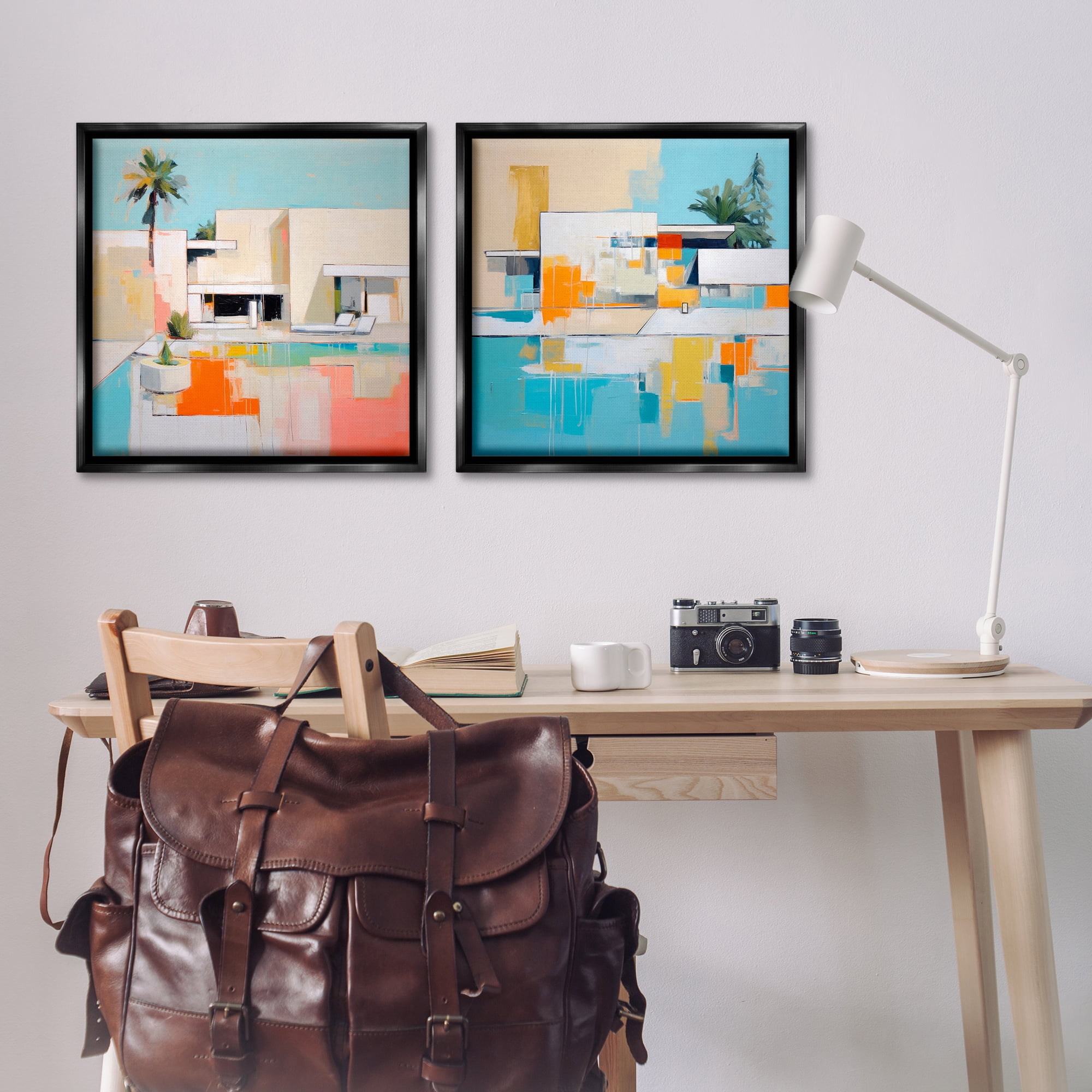 Stupell Industries Abstract Modern Tropical House Buildings & Architecture Painting Black Floater Framed Canvas Art Print Wall Art, 25 x 25, Set of 2