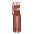 thumbnail image 4 of inlzdz Women's Color Block Lyrical Dance Dress Mesh Maxi Dresses Modern Contemporary Dancewear Dusty Pink&Orange M, 4 of 5