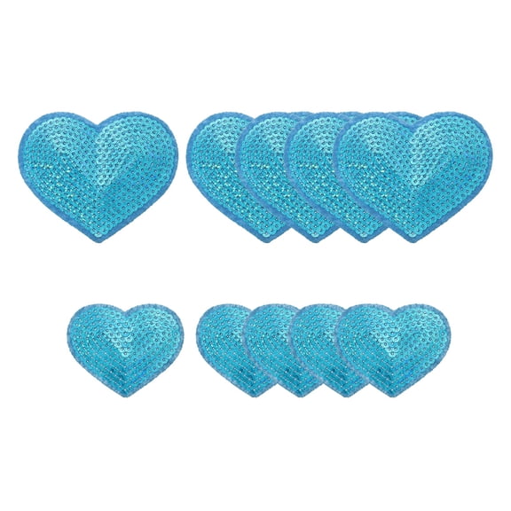 Uxcell Sequin Heart Iron on Patches, Embroidered Sew Sequin Glitter Patch Appliques, 10 Pack Blue, 2 Size