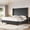 Dark Grey, variant on VanAcc Queen Bed Frame with 63" Tall Headboard, Horizontal Fine Corduroy Bed Frame with Upholstered Wingback, Vintage Solid Wood Gourd Legs, Cream