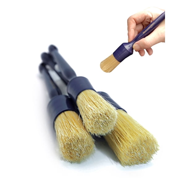YeewayVeh 3PCS Boars Hair Detailing Brush Set for Dashboard Engine Bay Interior & Exterior Car Dtailing Brushes (Blue)