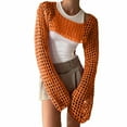 thumbnail image 2 of ManxiVoo Bras for Women Women's Sexy European and American Cutout Knitwear Solid Color Crew Neck Long Sleeve Knitwear Blouse Underwear Women Orange M, 2 of 6