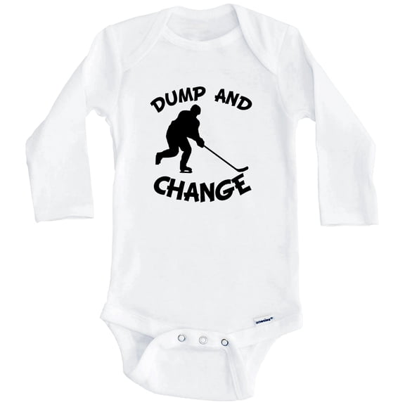Dump And Change Funny Hockey One Piece Baby Bodysuit (Long Sleeve), 0-3 Months White