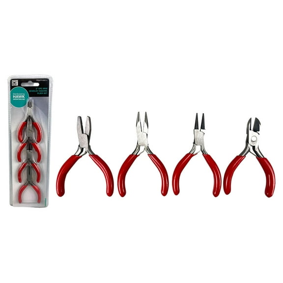 JEWEL TOOL 4-Piece Micro Plier Set |3" (7.6 cm) Long| Drop Forged Steel | Side Cutter, Long Nose, Round & Flat | Compact Design | Heat-Treated Strength | Ideal for Tradesmen & Jewelers