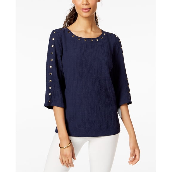 JM Collection Petite Studded Textured Top Intrepid Blue P/m