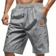 thumbnail image 2 of lcziwo Mens Gym Shorts with Pockets Linen Relaxed Fit Holiday Drawstring Hiking Shorts Beach Fishing Straight Leg Elastic Waist Chino Shorts Gray L, 2 of 10