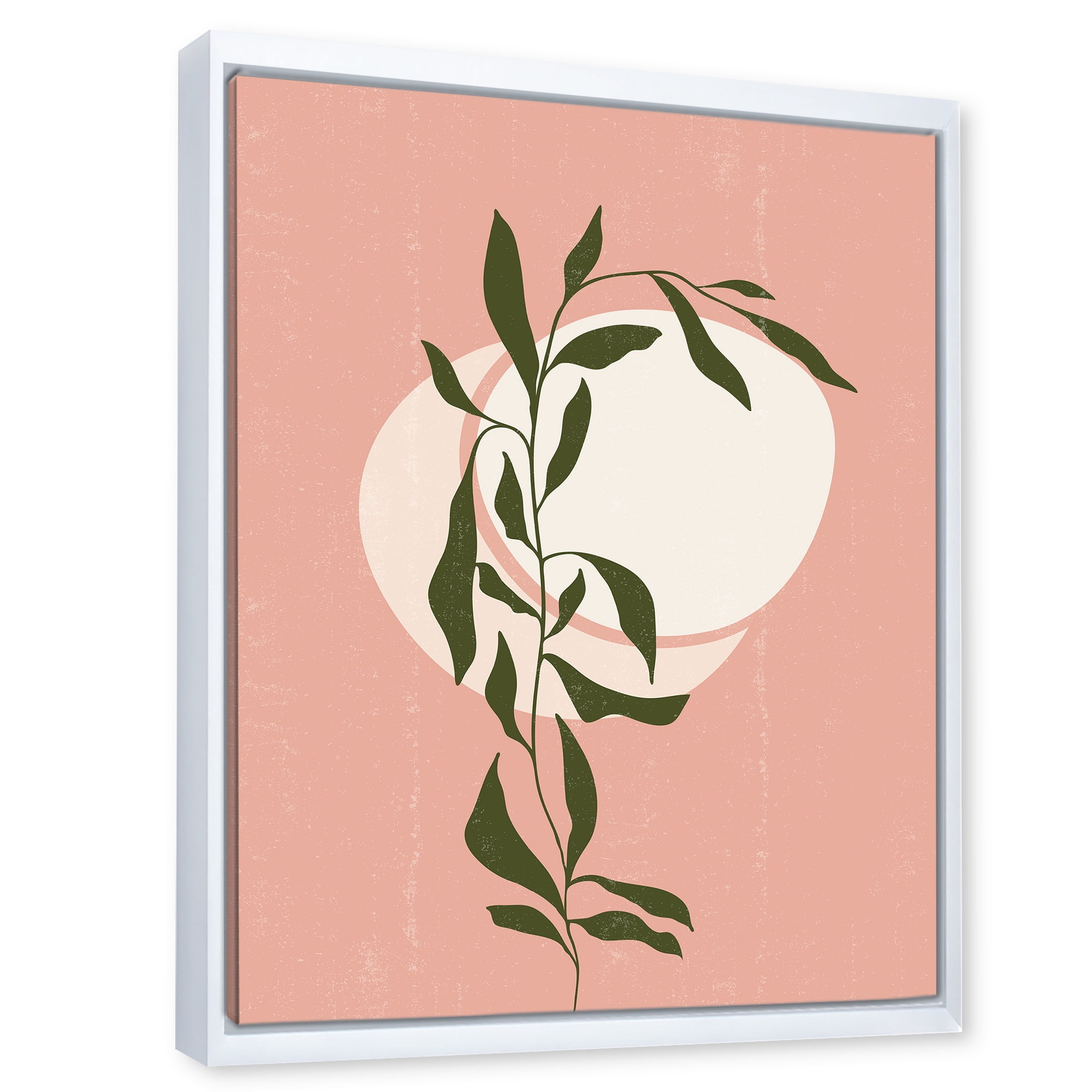 Designart 'Abstract Geometrical Moon and Sun With Leaf VI' Modern Framed Canvas Wall Art Print