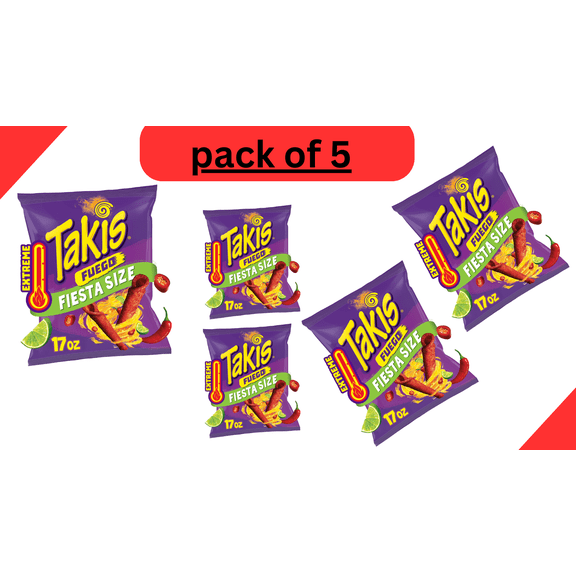 🌶️🔥 Takis Fuego Rolled Tortilla Chips | Hot Chili Pepper & Lime | 17 oz Fiesta Size | Pack of 5
