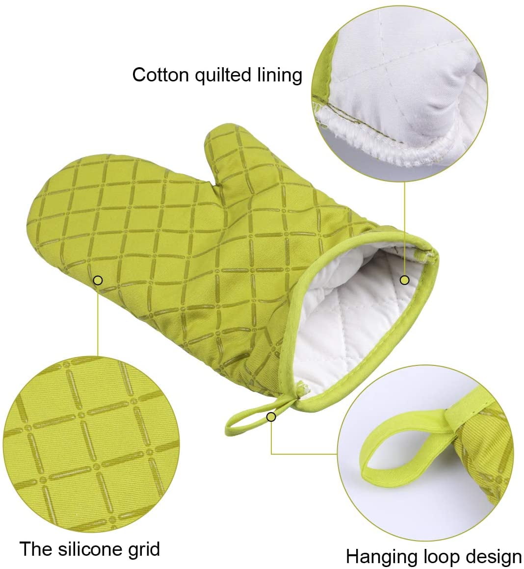 HUA TRADE Silicone Oven Mitts Cooking Gloves Kitchen Heat Resistance Oven  Gloves Waterproof Non-Slip 1 Pair Green 
