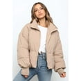 thumbnail image 3 of Women's 2025 Winter Cropped Puffer Jacket Long Sleeve Oversized Stand Collar Zip-Up Short Coat, 3 of 14